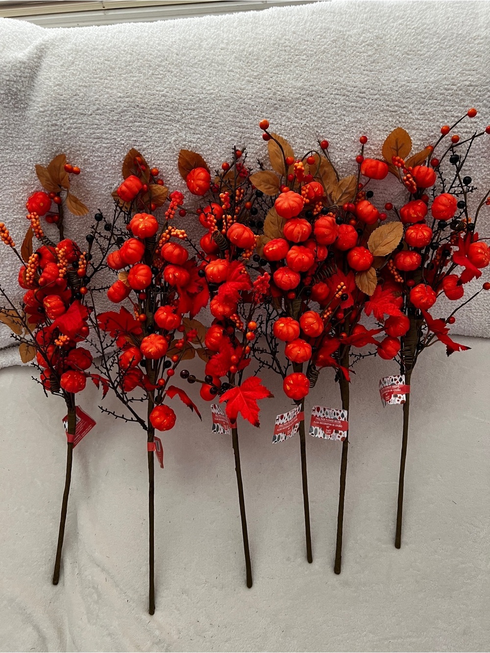 Fall Pick Flower Decor Lot of 6 Artificial Stem Flexible Foam Pumpkin 30" Orange
